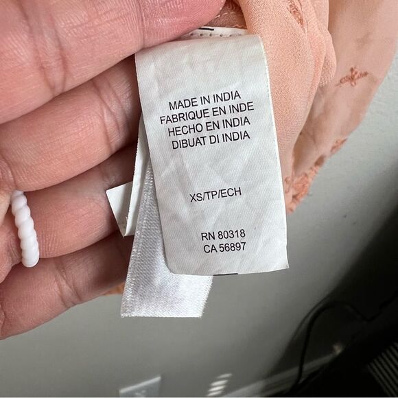 Lucky Brand-XS-Pink/Peach-Button Down Blouse-Embroidered/Crochet - Picture 5 of 6